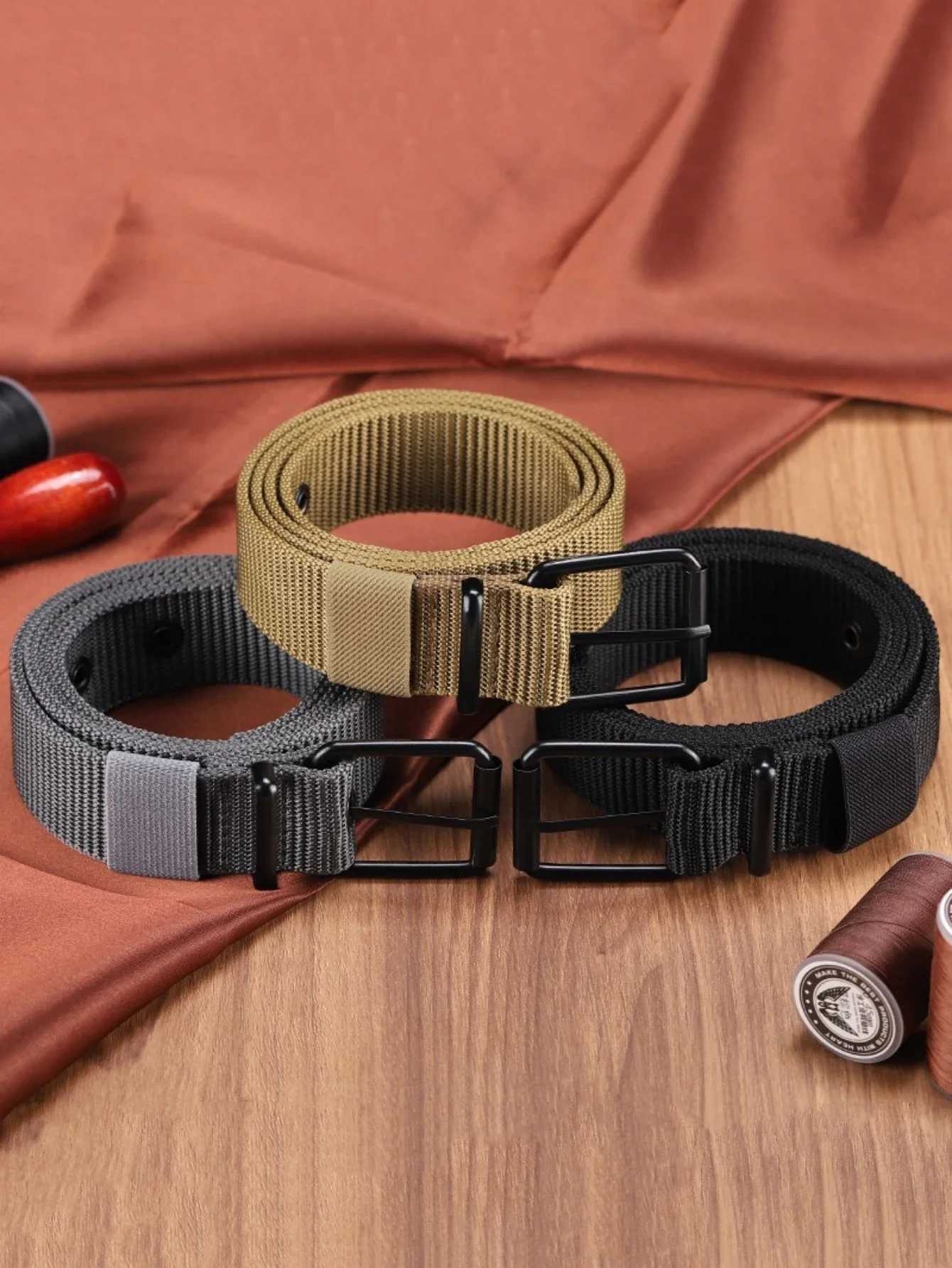 Perforated canvas belt mens needle buckle belt youth Korean version popular jeans belt military training extension W240920