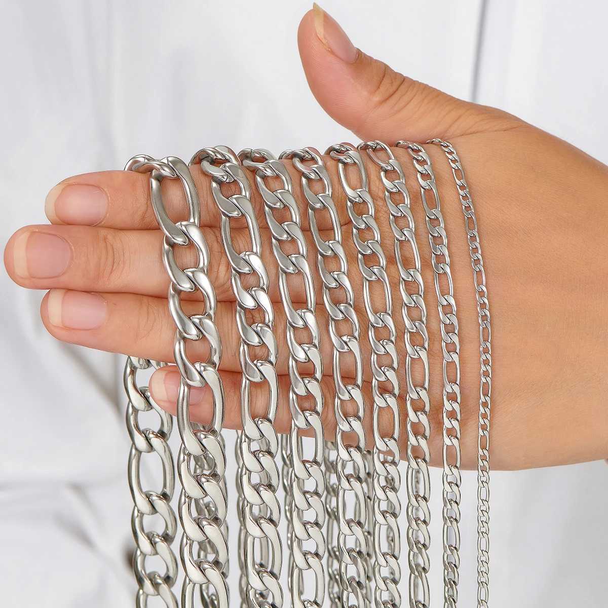 3mm-11.5mm Widt Stainless Steel Figaro Link Chain Classic Curb Necklace Sliver Color for Men Women Jewelry 14 to 40 InchesX240919