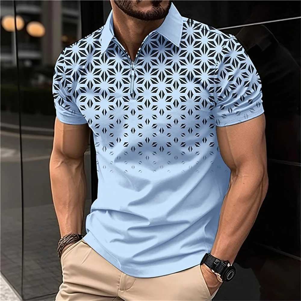 Summer Men Short Sleeve Polo Shirt Fashion 3D T-Shirt Zipper Lapel Golf Shirt Casual Street Mens Clothing Business Casual TopsX240920