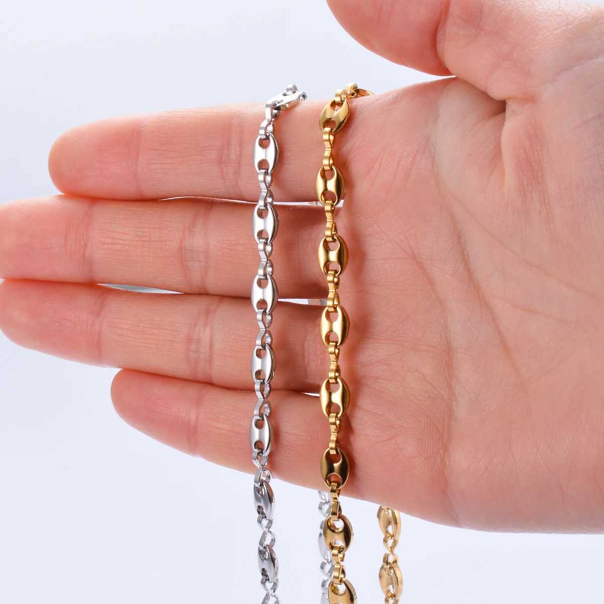 1 Piece 5MM Stainless Steel Coffee Bean Hip Hop Chains Pig Nose Punk Necklaces Men womens jewelryX240919