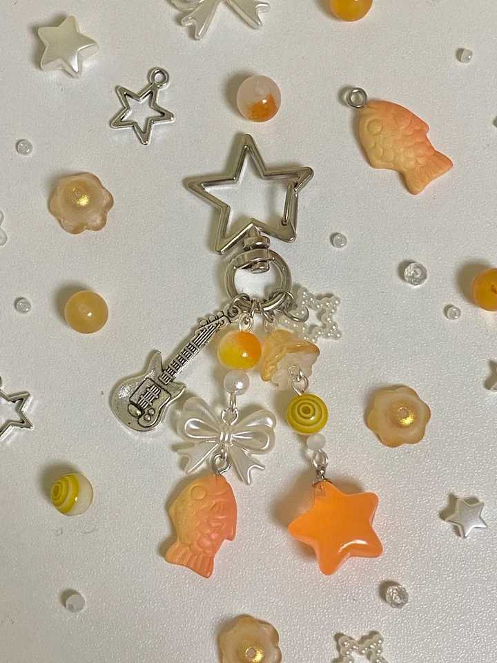 aesthetic y2k beaded orange yellow taiyaki fish goldfish star keychainX240919