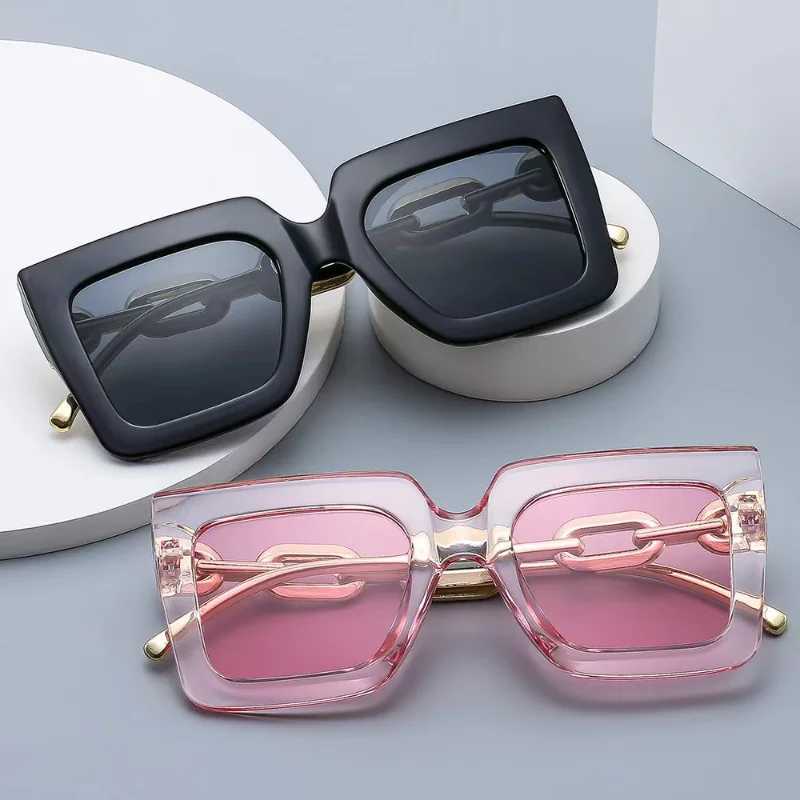 New Women Sunglasses Chain Anti Uv Sun Glasses Fashionable Square Frame Women High-End Eyeglasses Casual Outdoor GlassesX240920