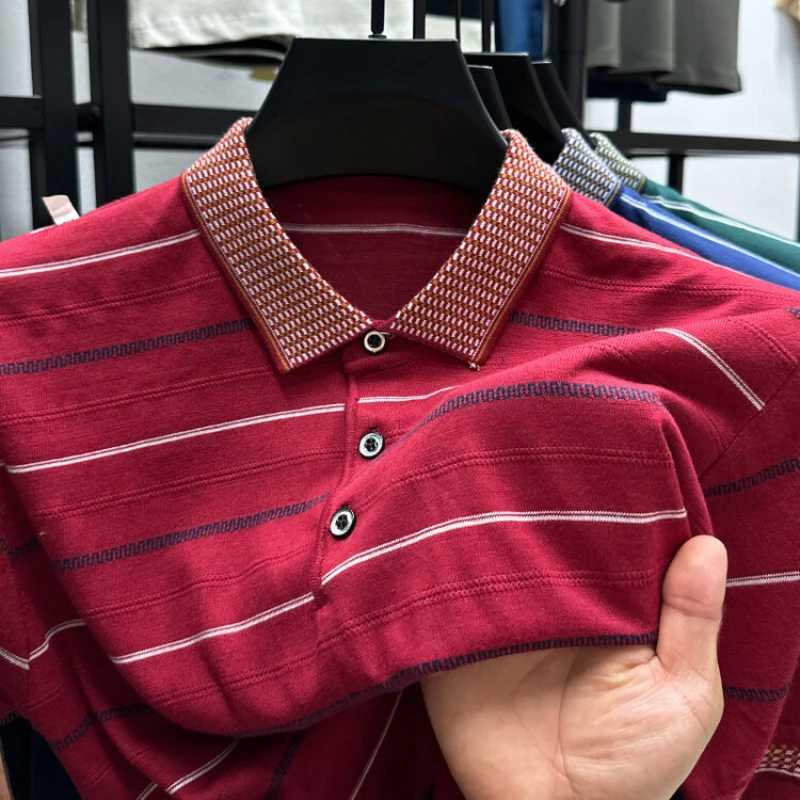2024 Mens New Summer Striped Short Sleeved POLO Shirt Fashionable and Casual Short Sleeved T-shirtX240920