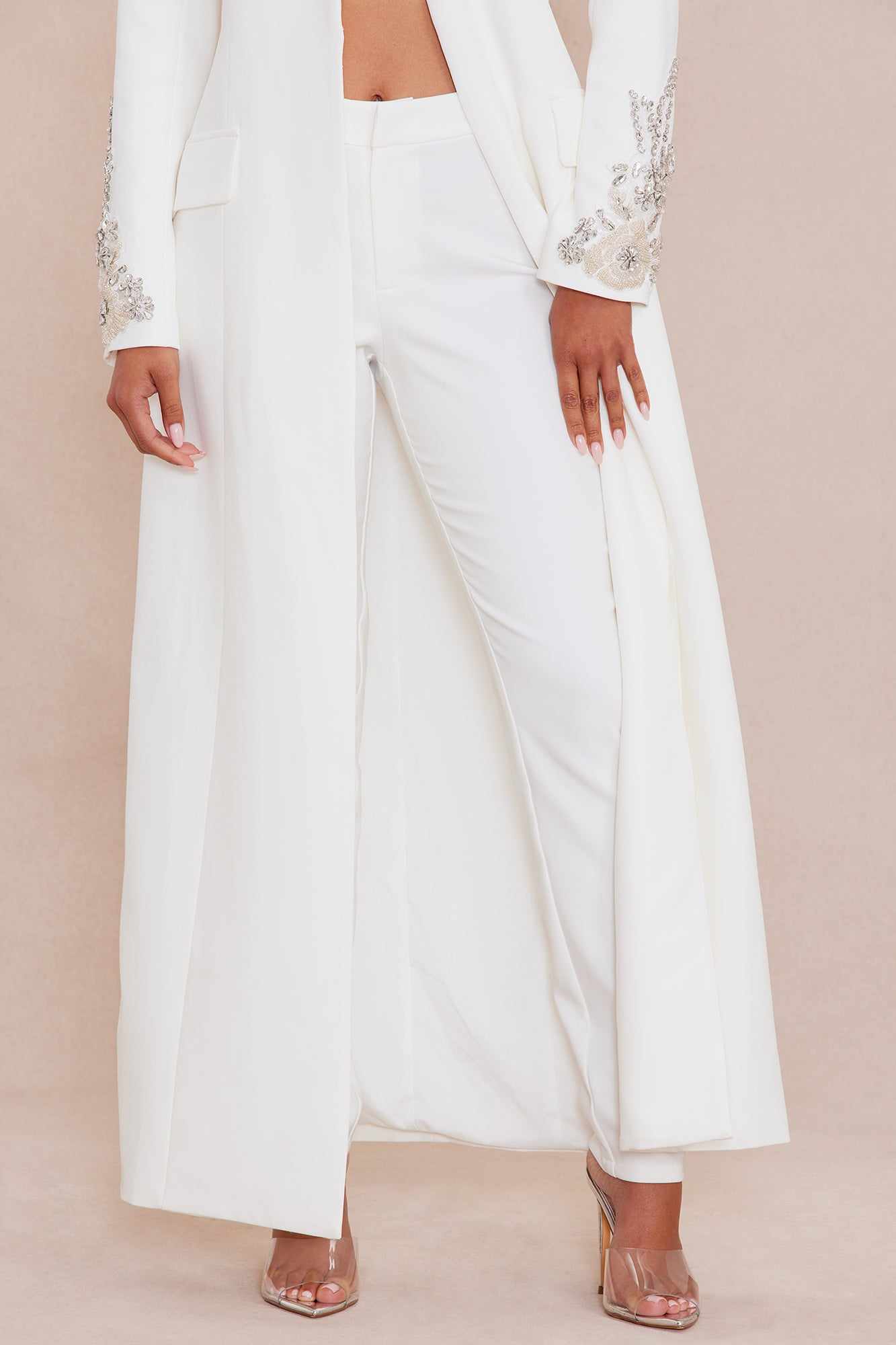 Crystal Appliques Women Pants Suits Formal Birthday Party Evening Guest Wear Long Jacket Blazer 2 Pieces Custom Made