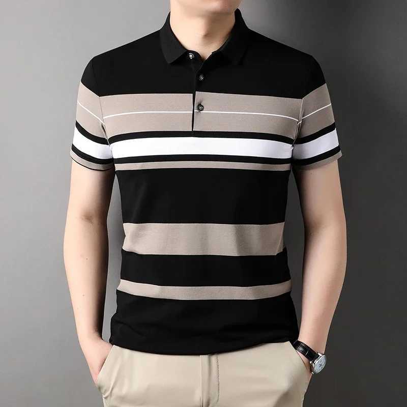 New Summer Mens Fashion Polo Shirt High Quality Striped Shirt Polo Short Sleeved Casual Button Shirt Men Clothing Senior TopsX240920