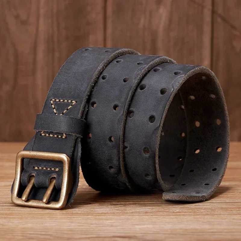 Thick original belt retro mens broadband mens denim belt genuine leather double buckle belt denim jeans belt W240920