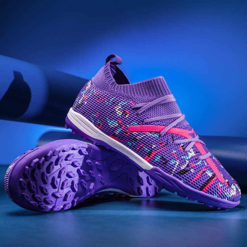Purple Men Football Boots Indoor Futsal Grass Training Non Slip Soccer Cleats Ultralight Professional Studded Football Shoes
