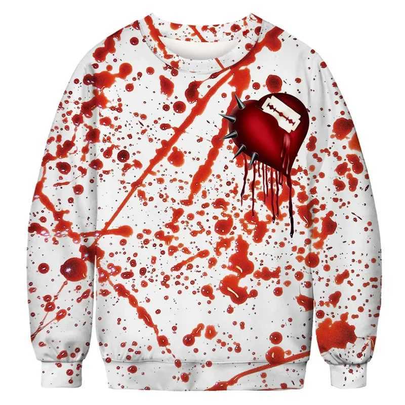 Halloween Fake Bloody Graphic Sweatshirt For Men Cool 3d Printed Skull Pullovers Personality Cosplay Long Sleeves Tops Hoodies Y240920