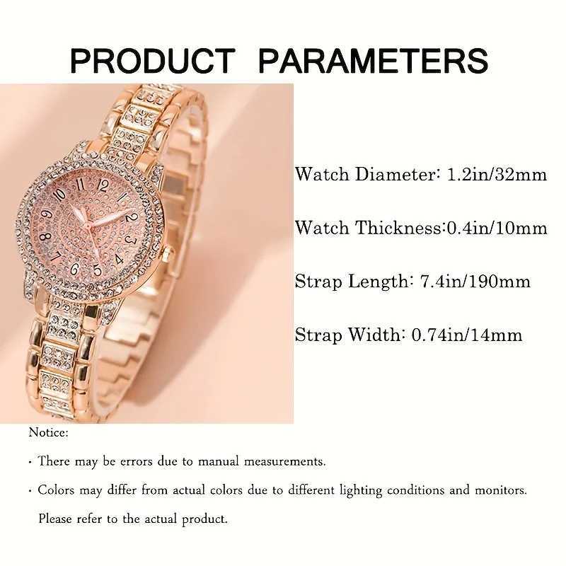 2pcs/set Womens Watch Luxury Golden Rhinestone Quartz Watch Hiphop Fashion Analog Wrist Watch Bracelet Gift For Mom HerX240920