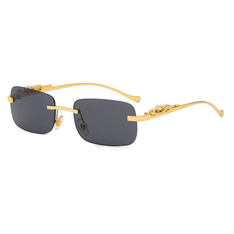 Gold Black Rectangular Sunglasses With Metal Hinge Rimless Metal sunglasses Summer fashion Travel Street Photo SunglassesX240920