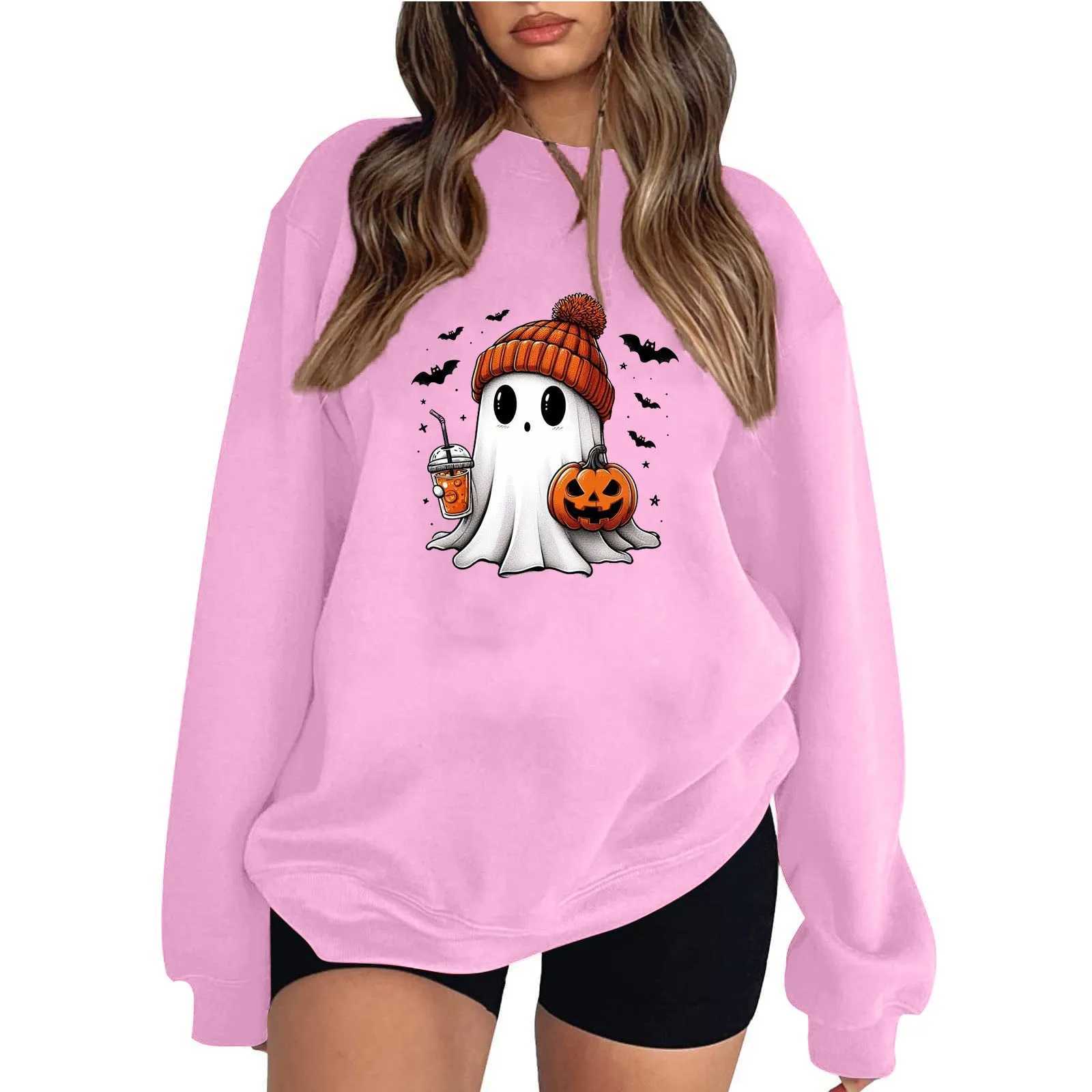 Women Hoodies Cute Boo Pumpkin Sweatshirts Spooky Halloween Harajuku Girls Sweat-Shirt Long Sleeve Outerwears O-Neck Clothing Y240920