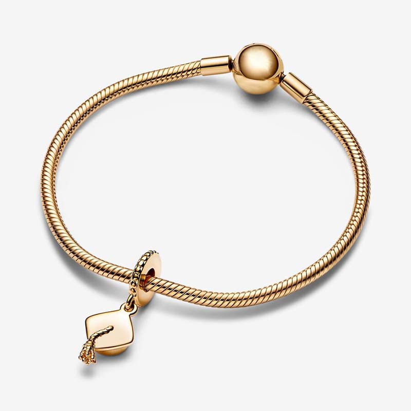 Graduation Cap Dangle Charm 925 Sterling Silver Logo Charms Set Bracelet Bangle DIY Making Components Gold Necklace Pendant Charm With Luxurious Box W