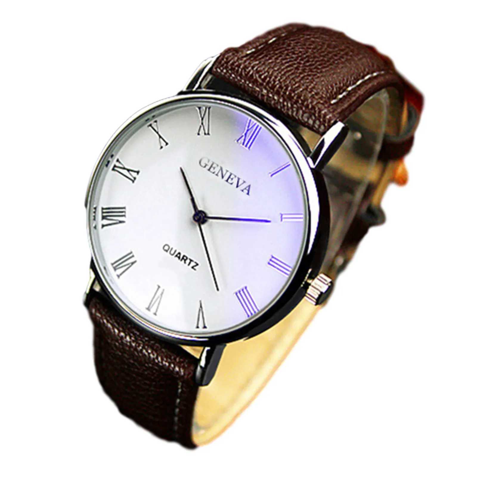 Classic Leather Strap Watch For Men Fashionable Blue Light Roman Scale Watch Quartz Watch Business MenS Casual Versatile WatchX240920