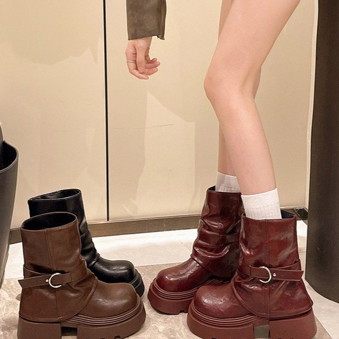 2024 autumn/winter new thick soled British style elastic short tube knight retro Martin boots