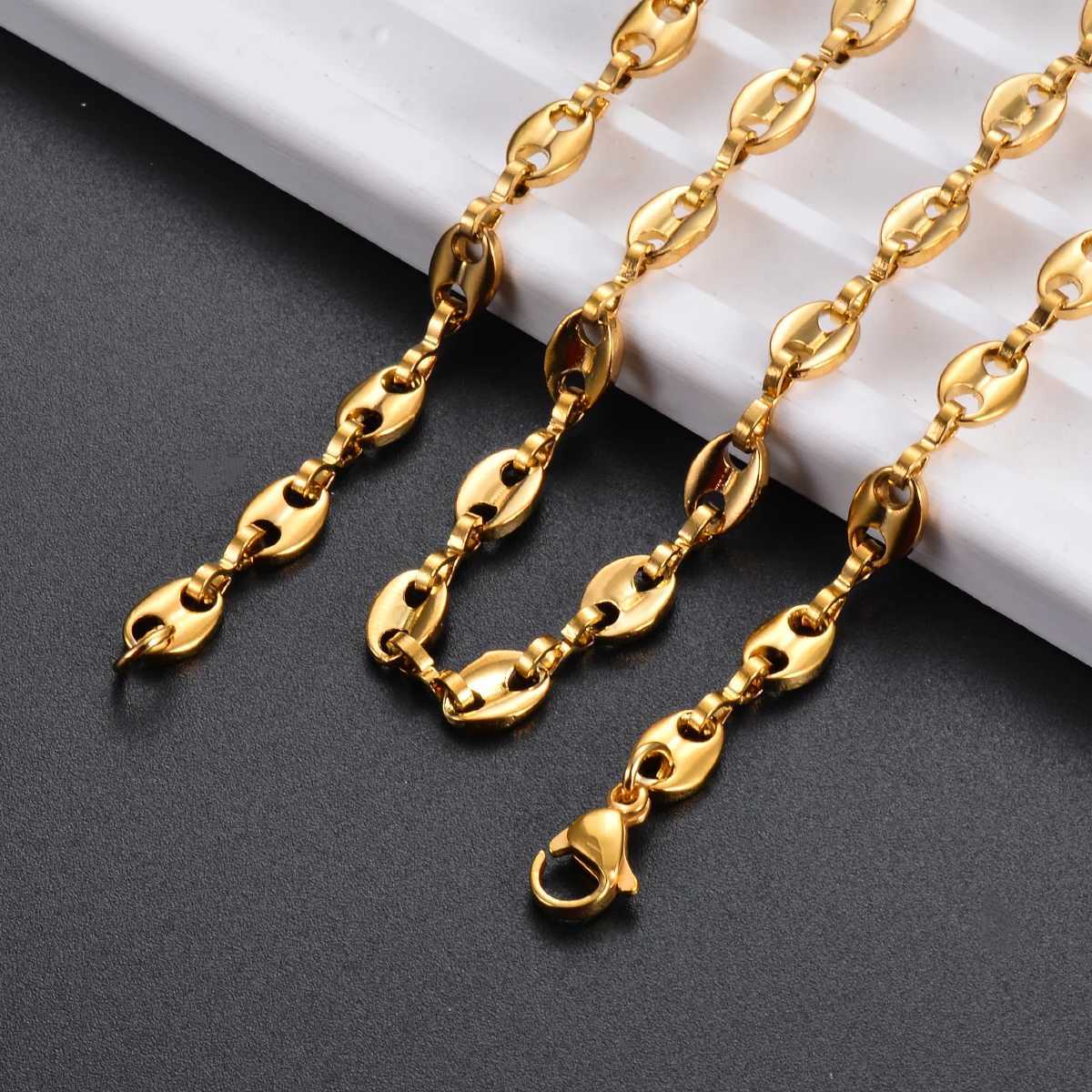 1 Piece 5MM Stainless Steel Coffee Bean Hip Hop Chains Pig Nose Punk Necklaces Men womens jewelryX240919