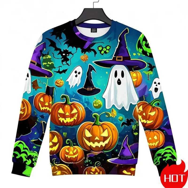 Hararjuku 3D Printing Horror Happy Halloween Sweatshirts Pumpkins Graphic Round Neck Hoodie Kid Funny Streetwear Clothing Tops Y240920