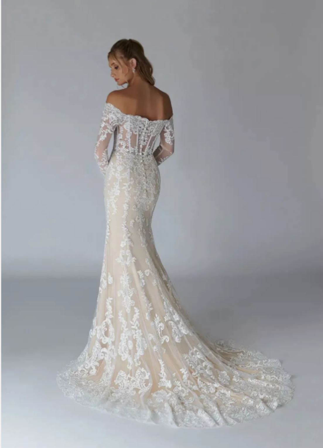 Classic Mermaid Bridal Dresses Off Shoulder Long Sleeves Wedding Dress Lace Appliques Detachable Train Bridal Gown Custom Made