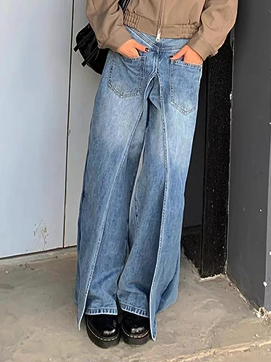 WCFCX STUDIO Chic n Baggy Jean High Waisted Wide Leg Pants Retro Streetwear Fashion Harajuku Straight Denim Trousers 240912