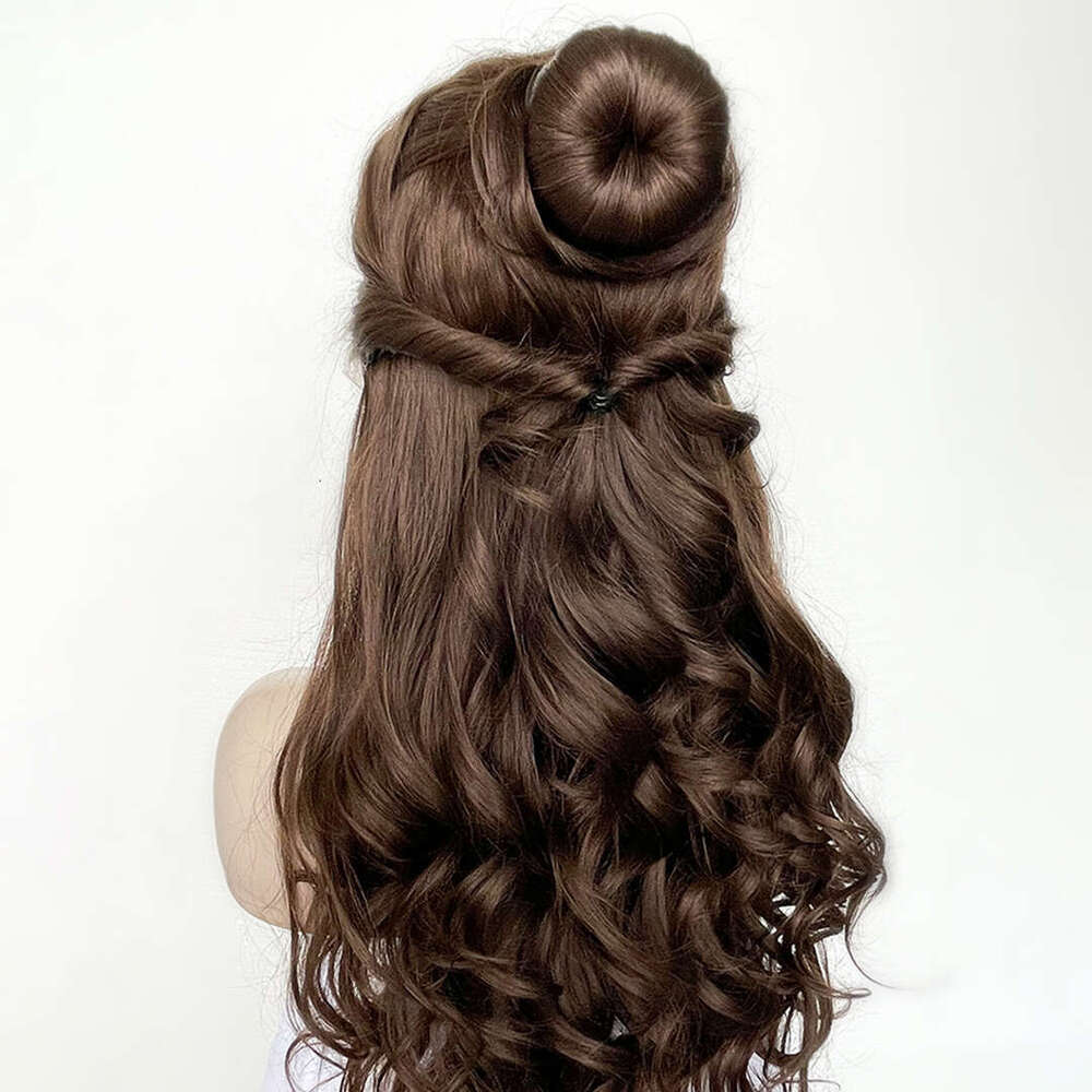 Long 26Inches Wavy Dark Chesut Brown 13X4 Transparent Lace Front Women With Baby Glueless Systhetic Hair Wigs