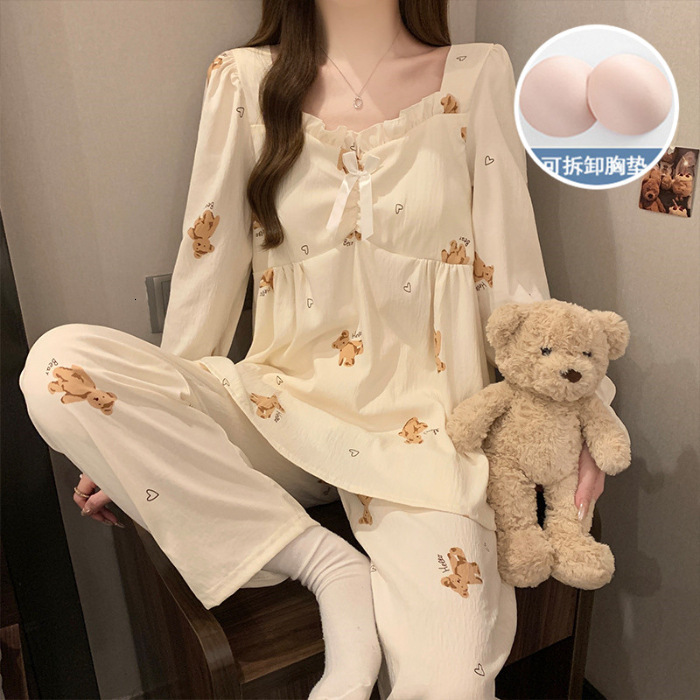 Women's with chest cushion autumn and winter new home clothes cloud cotton outer wear simple casual women's sleepwear