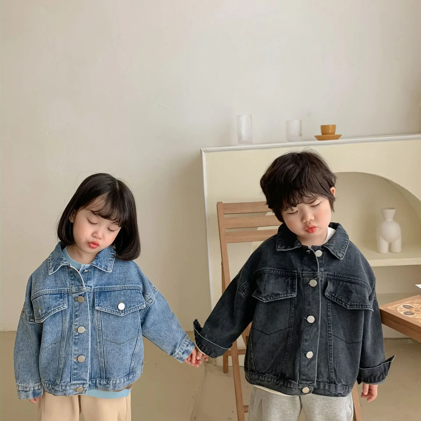 6704 Childrens Cowboy Jacket Spring/Summer Korean Girls Cowboy Jacket Casual Loose Boys Jacket Cardigan 240918