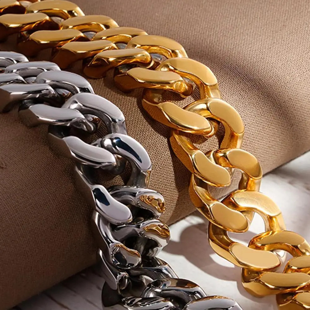 High quality mens silvergoldblack curly Cuban chain bracelet 316L stainless steel 20MM 22CM 240912