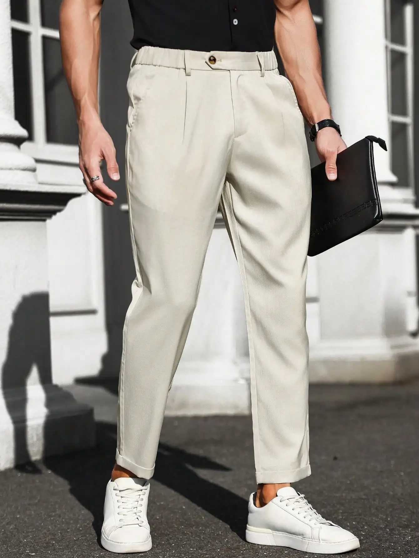 Mens Classic Dress Pants - Formal Solid Color Slightly Stretching Suitable for Comfortable Business Wearing in Spring and Summer W240919