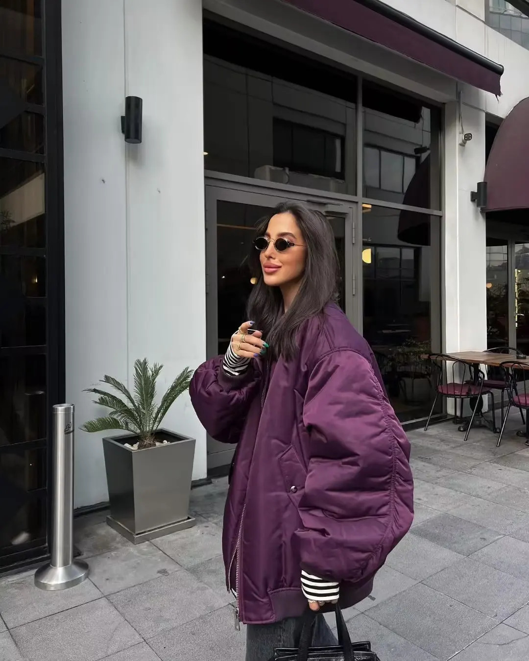 Y2K TRAF Oversized Bomber Jackets for Women 2024 Loose Jacket Coat Lady Chic Stand Collar with Pockets Streetwear Outerwear 240920