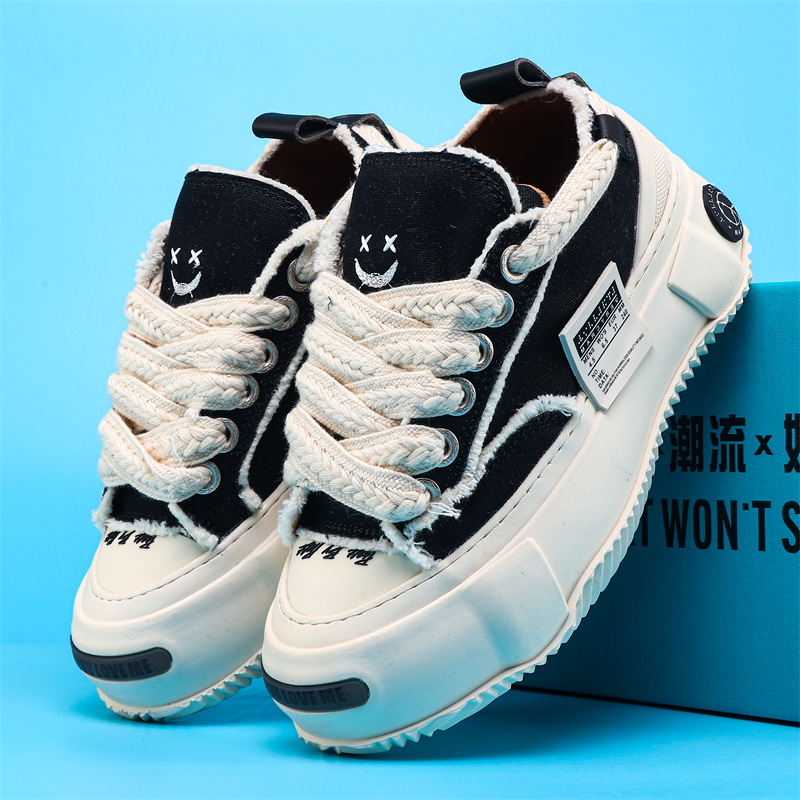 Couples' trendy and versatile men and women's comfortable and casual thick soled raised canvas sports shoes