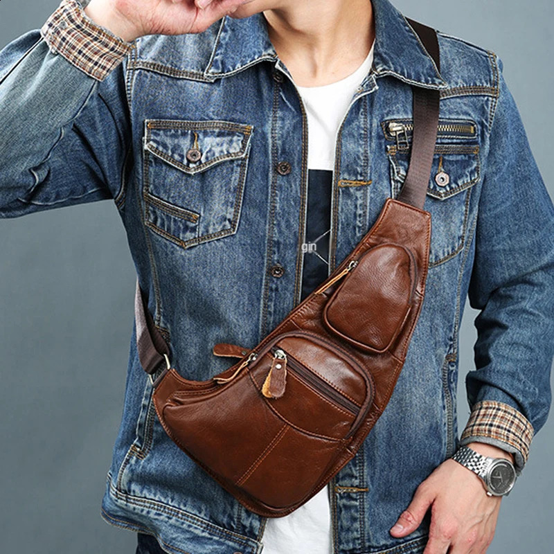 Mens small PU leather casual business shoulder bag cross body travel sling messenger hanging chest 240919