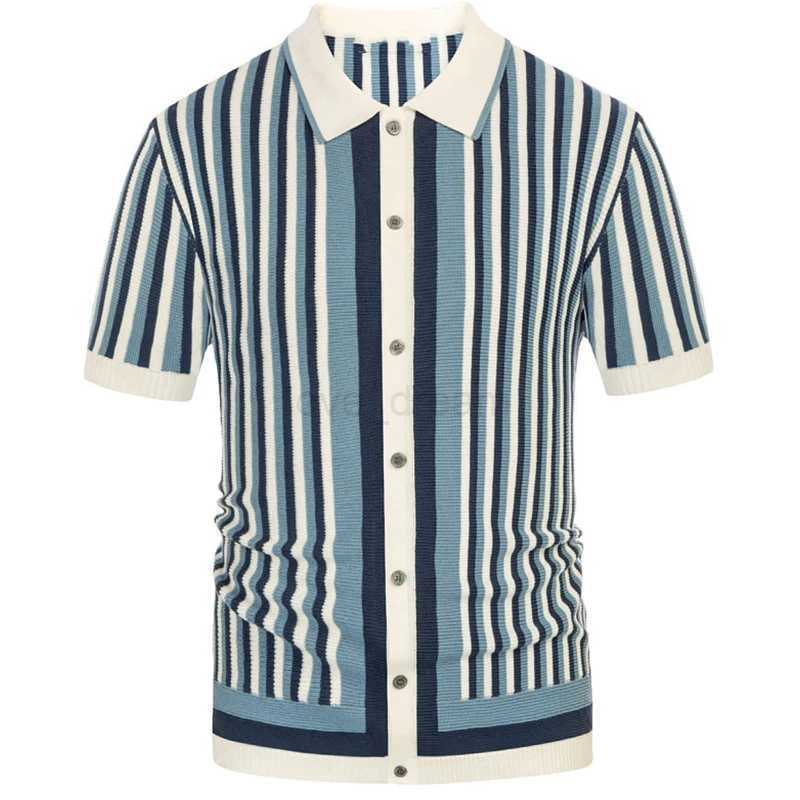 Summer Mens Light Luxury Button-down Leisure Knit Polo Shirt Popular Retro Short Sleeve Streetwear Fashion Patchwork KnitwearXJ240920