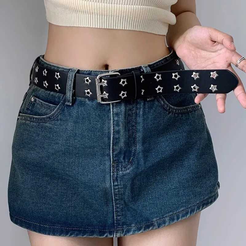 European and American hollow punk casual womens belt fashion star eye decoration double row belt womens jeans belt W240920