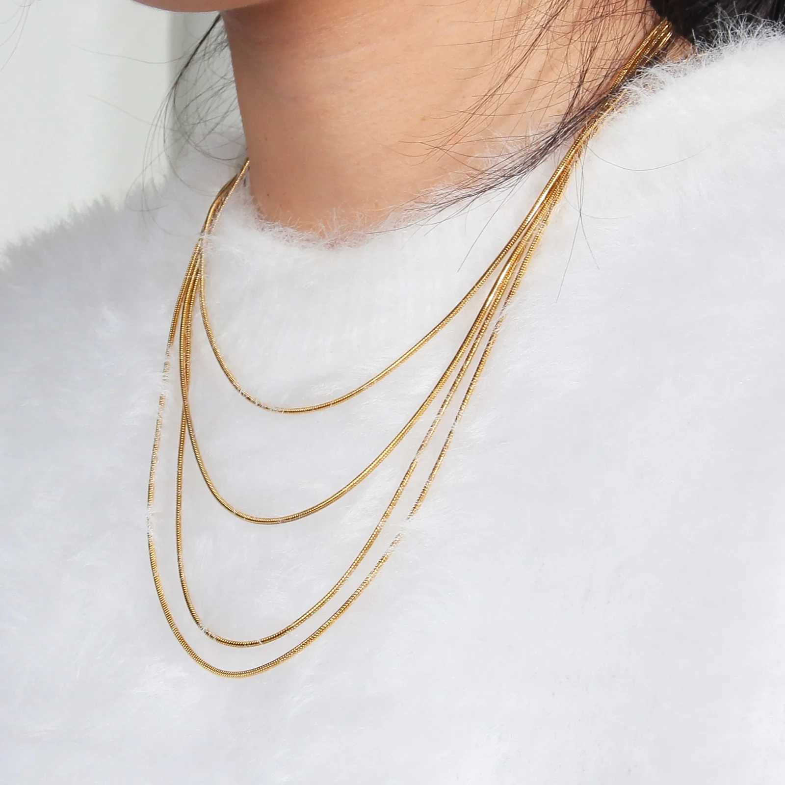 45/50/55/60cm Classic Gold Color Stainless Steel Snake Chain Necklace For Women Jewelry Birthday Daily Party AccessoriesX240919