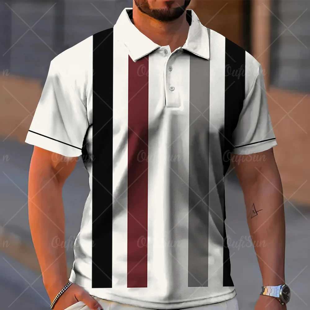 Mens Striped Polo Shirt 3D Printed Shirt Oversized Short Sleeve Top Summer Harajuku Clothing Male Outdoor Sports Polo Shirt 5XLX240920
