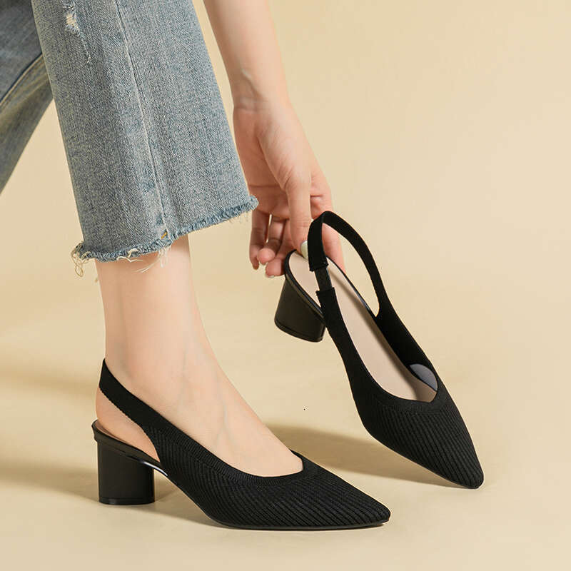 Large Women's High Sandals Fashion Stripes Soft and Breathable Knitted Round Thick Shoes New High Heel 5cm