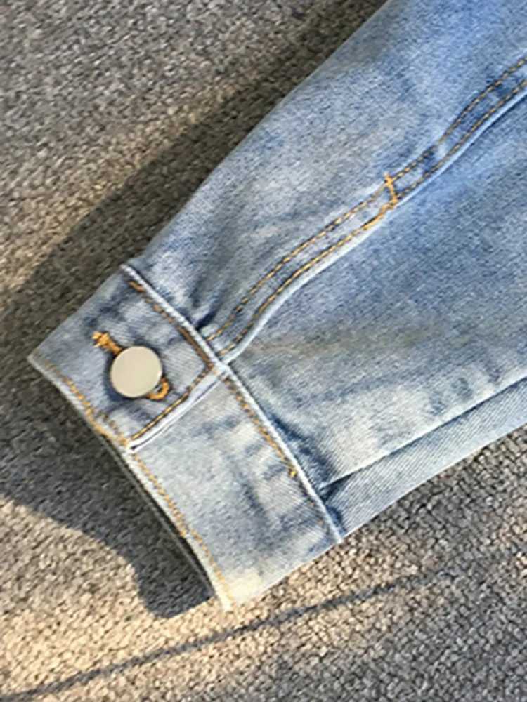XFPV 2023 New Autumn Vintage Casual Solid Color Hooded Drawstring Denim Jacket Women Single Breasted Shorts Coat Tide SM1742X240920