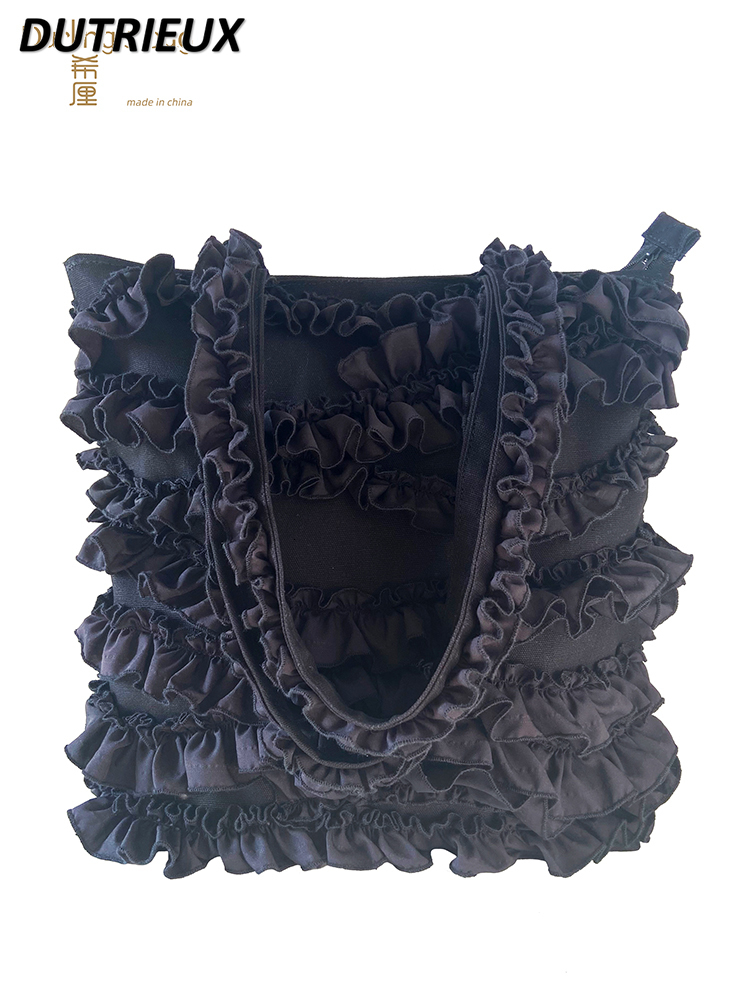 Exquisite Lolita Bags Ruffles Solid Color Shoulder Canvas Bag Sweet Lady Handbag Fashion Spring Autumn Women's Handbags