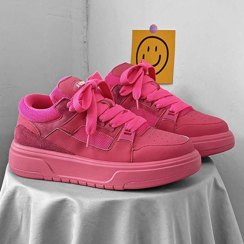 New Mens Trend Designer Pink Platform Comfortable Leather Skateboard Shoes Men White Sneakers tenis mascuo