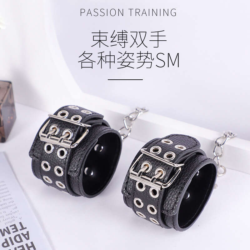 Cross border hot selling SM props, bound handcuffs, black lychee pattern adjustable and fun handcuffs, alternative adult products
