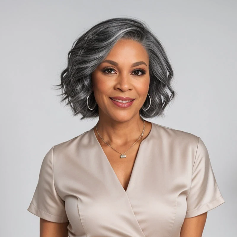 Soft Salt And Pepper Peppered Short Body Wave Wig 5x5 Lace Front Human Hair Wigs about 13day