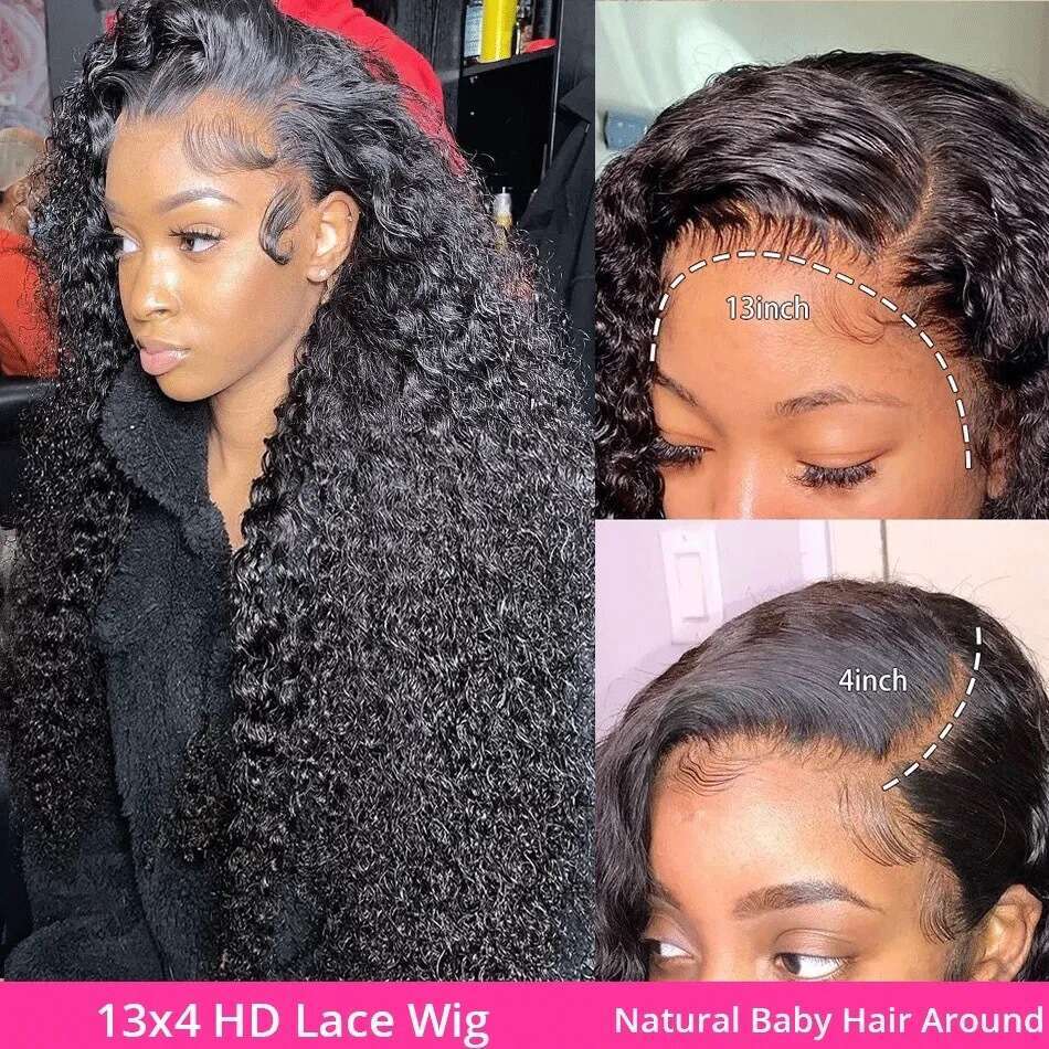 13 * 4 front new product small loose deep wave long roll lace wig headband