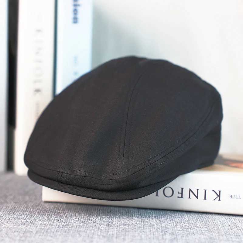 Spring Summer Linen Newsboy Cap New Solid Black Breathable Beret Mens Womens Literary Retro Hat England Hats Male Hats A-602X240919