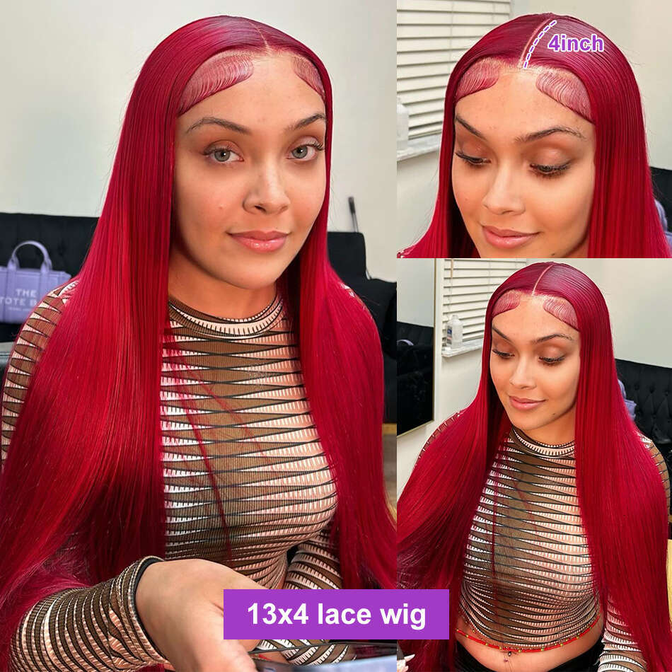 30Inch Brazilian 13x6 HD Front Human Hair Wigs 220% Red Color Bone Straight 13X4 Transparent Lace Frontal Wig For Women