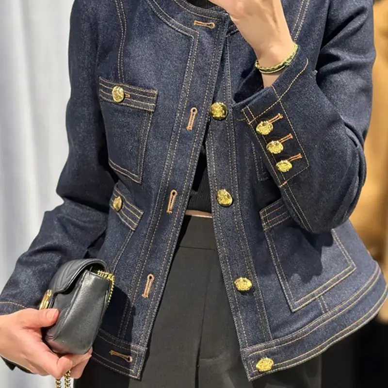 Spring New Denim Jacket Vintage Womens O-Neck Single Breasted Jean Coat Female Y2k Fashion Pocket Loose Short Outwear Tops J294X240920