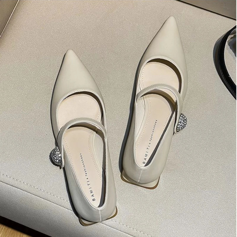 Womens Pointed Mary Janes Loafers Womens Fashion Buckle Shoes Spring Fashion Shallow Loafers Round Toes Heavy Ballet Performer 240919