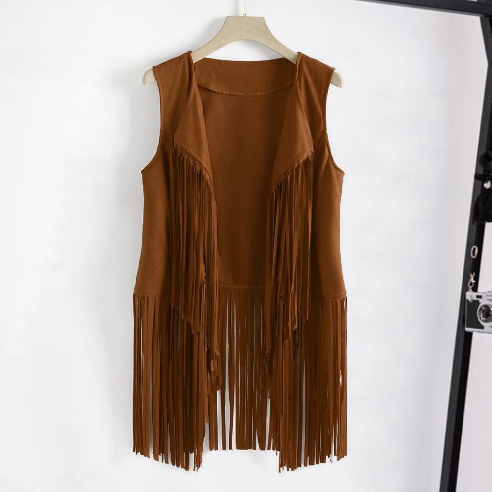 Women Cardigan Tassel Fringed Vintage Western Cowboy Cosplay Coat Sleeveless Stage Performance Role Play Lady Waistcoat