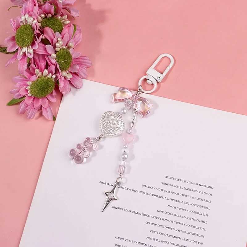 Fashion Bear Bowknot Bead Charm Pendant Phone Chain Pocket Keychain StrapX240919