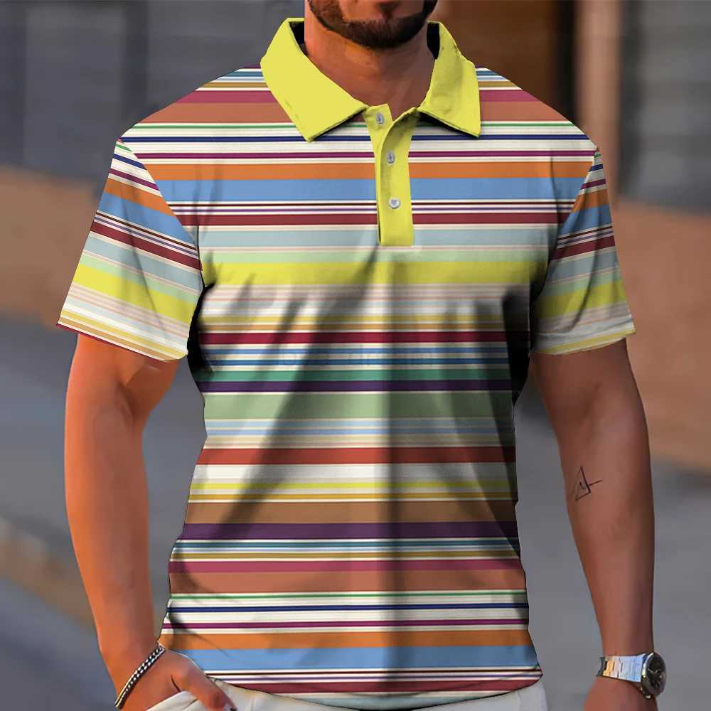 New Striped Mens Polo Shirt Summer Casual Short Sleeve T-Shirt For Men Golf Sport Shirts Loose Oversized Polo T-Shirt Top 2024XJ240920