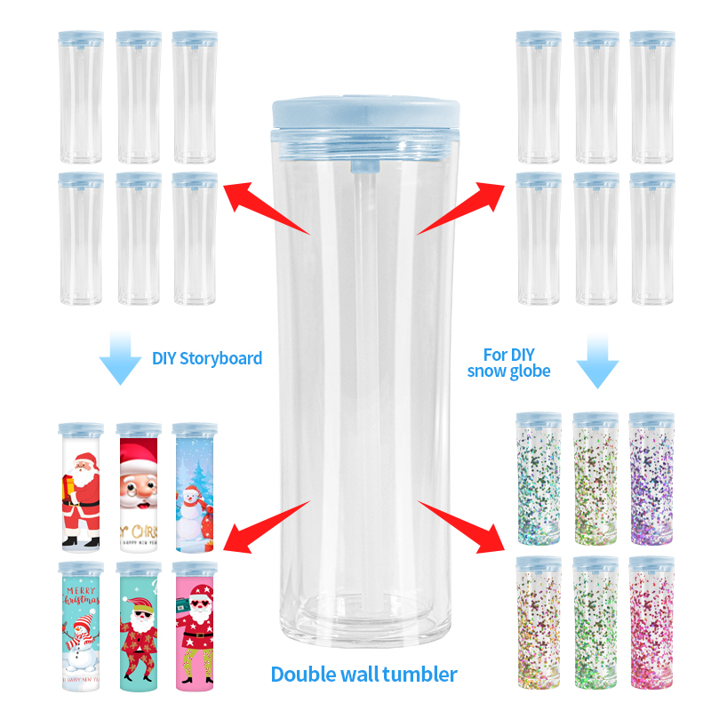 20oz Snow globe Pre-drilled hole plastic cup double wall Acrylic tumbler for Vinyl UV DTF sticker DIY Drinkware drinking cups plug free