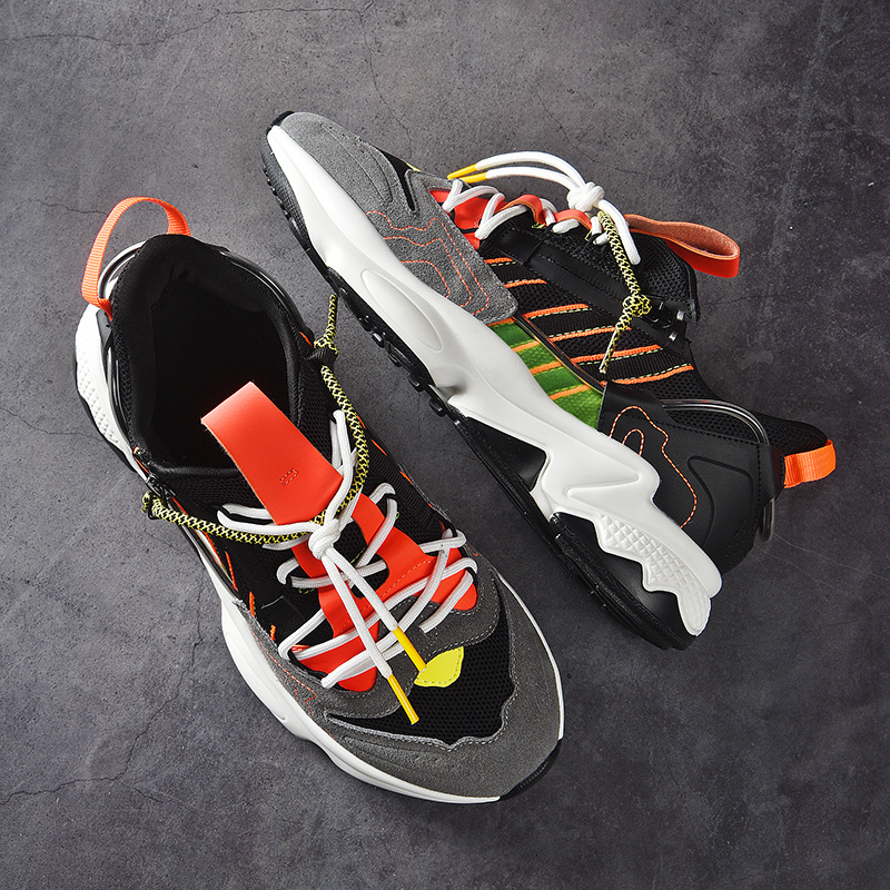 Chunky All-match Running Men Genuine Leather Brand Design Sneakers Thick Sole Fashion Dad Mesh Jogging Sports Shoes a116